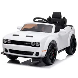 Elektro-Kinderauto Kinder Elektroauto Dodge Challenger SRT, 2 Motoren+Sound+FB+LED weiss