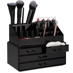 Relaxdays Makeup Organizer , Schwarz , Kunststoff , 24x19x13.5 cm , Badaccessoires, Kosmetikdosen