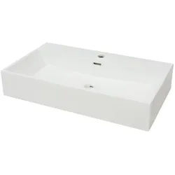 vidaXL Waschbecken 76 x 425 x 145 cm Waschbecken Badezimmer Aufsatzwaschbecken mit Hahnlo weiß