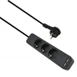 Helos Steckdosenleiste ADVANCED, 3-fach, USB-Charger schwarz, 1,5m, mit Schalter