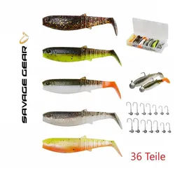 Savage Gear Kunstköder Cannibal Shad Kit 5,5-12,5cm 36 Teile + Box Gummifische Jigköpfe, (Spar-Set), Cannibal Shad Kit 10 & 12.5cm Mixed Colors 36 Stück 10 cm