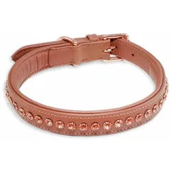 Monkimau Hunde-Halsband Hundehalsband Leder Halsband Hund braun gepolstert mit Kristallen S-XS, Leder braun XL-L - 25mm x 70cm