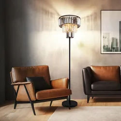 LED Stehlampe Glaskristalle Wohnzimmerlampe Standleuchte 3 flammig, Metall schwarz matt, Kristalle rauch klar, 3x 7W 806lm warmweiß, DxH 40x180 cm