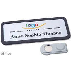 10 Namensschilder OFFICE, magnetisch 75 x 27 mm | schwarz | smag® Magnet, Kunststoff