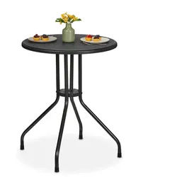 Relaxdays Gartentisch , Kunststoff, Metall , rund,Rund , 60x73x60 cm , Gartenmöbel, Gartentische, Garten-Beistelltische