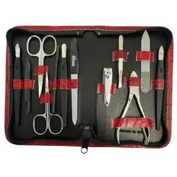 EloModa Maniküre-Etui 12teiliges Solingen* Maniküre Set mit Leder-Etui Nagelpflege, Made in, 12 tlg., Made in Germany rot