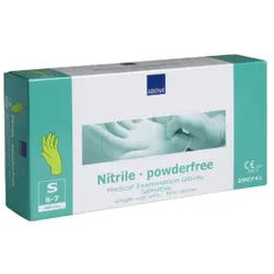 ABENA® Sensitive Nitril Einweghandschuhe, hellgrün, Unsterile, puderfreie Einmalhandschuhe mit Rollrand, 1 Karton = 10 Packungen = 1000 Stück, Größe S