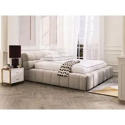 Bett mit Bettkasten + Matratze - 180 x 200 cm - Stoff - Beige - FORVIK II von Pascal Morabito