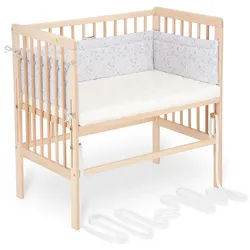 FabiMax Beistellbett Babybett Boxspring klar lackiert, 90 x 55 cm Liegefläche, aus Buchenholz, Stufenlos höhenverstellbar 40-73 cm, Holz-Lattenrost