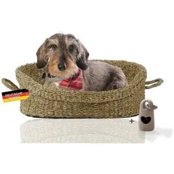 Rohrschneider Tierbett Hundebett Seegras Tierkorb mit Henkel 2 Größen beige 43 cm x 51 cm