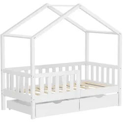 Ml-Design Hausbett 70x140 cm Weiß aus Kiefernholz mit 2 Schubladen und Rausfallschutz , Holz , Rechteckig , 70x140 cm , Babymöbel & Kindermöbel, Kinderzimmer & Jugendzimmer, Kinderbetten, Spielbetten