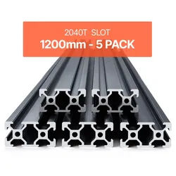 VEVOR 5er Set Aluprofil 1200 mm T-Nut 2040 Aluminium-Strangpressprofil, eloxierte Linearschiene nach europäischem Standard, Nutenprofil für 3D-Drucker, CNC-Maschine DIY, Lasergravur, Schwarz