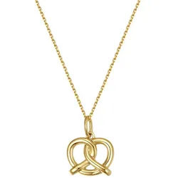 Dear Me Goldkette Damen Brezel, 585er Echtgold Schmuck, 14K Massivgold Halskette mit kleinem Anhänger, Geschenkidee goldfarben