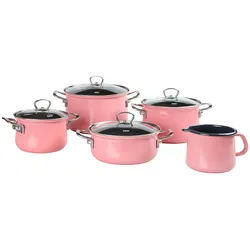 Riess Kochtopfset , Pink , Metall , 5-teilig , 16 cm,20 cm , 1,5 l,3,5 l,6 l,2 l , 28.50x39x48.50 cm , kratzfest, hitzebeständige Griffe, rostfrei, hitzebeständig, geschmacksneutral, leichte Reinigung, nachhaltig , Kochgeschirr, Töpfe, Topfsets