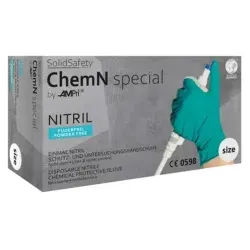 SolidSafety ChemN special Nitrilhandschuhe, puderfrei, grün, Unsterile Einmalhandschuhe mit optimaler Griffigkeit, 1 Packung = 100 Stück, Größe L