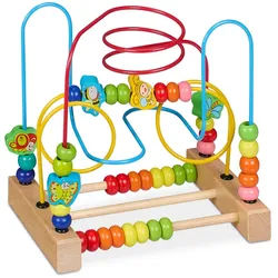 Relaxdays Motorikschleife , Multicolor, Gelb , Holz, Holzwerkstoff, Metall , 22.5x21x14.5 cm , unisex , Spielzeug, Babyspielzeug, Motorikspielzeug
