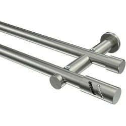 GARDINENSTANGE Platon Zoena 260 cm (geteilt in 2 x 130 cm), 2-läufig (ohne Ringe), 20 mm Ø Edelstahl-Optik