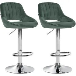 CLP Barhocker 2er Set Samt grün , Grün , Textil , 47x85x48 cm , Esszimmer, Barmöbel, Barhocker