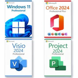 Microsoft Windows 11 Professional + Microsoft Office 2024 Professional Plus + Microsoft Project 2024 Professional + Microsoft Visio 2024 Professional Lizenz für 3 PC