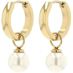 Adelia ́s Klappcreolen Damen Ohrringe – Klappcreole aus Edelstahl mit Perle, Perfekt als Geschenk für besondere Menschen goldfarben