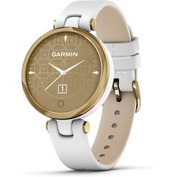 Lily Weißes Gehäuse mit goldfarbener Lünette und Armband aus italienischem Leder