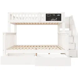 Oxeza Etagenbett 90/200 cm Weiß mit 2 Schubladen und Stauraumtreppe , Holz , Mode , Rechteckig , 90x200 cm , Babymöbel & Kindermöbel, Kinderzimmer & Jugendzimmer, Stockbetten
