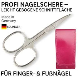 EloModa Nagelschere Solingen Nagelschere gehärteter Stahl Extra scharf mit gebogener Schne, (1-tlg), gebogener Schnittfläche, Leder-Etui Made in Germany rot