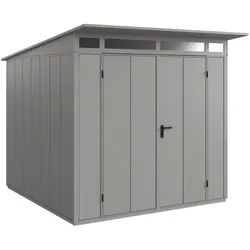 Hörmann Metall-Gerätehaus EcoStar Premiumline mit Pultdach B 238 x 238 cm (Typ 2), Motiv Design (mit breiten Lamellen), Doppeltür, Graualuminium (RAL 9007)