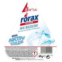 rorax WC-Bleiche, mit Aktiv Chlor, Beseitigt hartnäckige Verfärbungen, 60 g - Packung