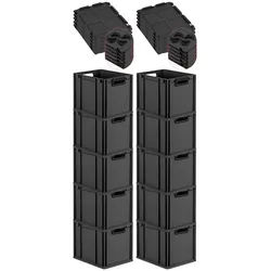 PROREGAL SparSet 10x Eurobox NextGen Color mit Auflagedeckel & Verschlüsse, HxBxT 32x30x40cm, 30L, Schwarz, Griffe schwarz offen, Eurobehälter