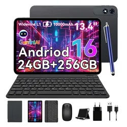 TABWEE T60Pro A16 13.4" mit Tastatur/Maus/Stift/Kopfhörer 10000mAh Tablet (13.4", 256 GB, Android16, 10000 mAh, Android 16, Gemini AI, mit Zubehör, Kabel-Headset) grau