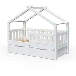VitaliSpa Hausbett Design Weiß 70x140 cm mit Schublade , Holz , 2 Schubladen , Rechteckig , 70x140 cm , Babymöbel & Kindermöbel, Kinderzimmer & Jugendzimmer, Kinderbetten, Spielbetten