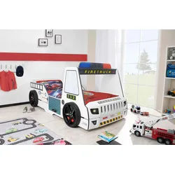 Autobett Kinder 90x200 cm Feuerwehrbett "Rio Firetruck" mit LED-Licht und Sirenenoptik