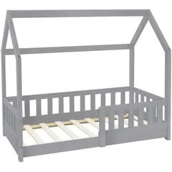 Ml-Design Kinderbett mit Dach 70x140 cm Hellgrau , Holz , 70x140 cm , Kinder- & Jugendzimmer, Kindermöbel, Kinderbetten, Hausbetten
