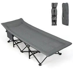 Costway Campingliege Klappbare Grau , Metall , Schlafzimmer, Betten, Gästebetten, Klappbetten
