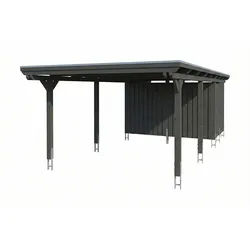 Skan Holz Emsland - Flachdach Carport aus Leimholz Breite 402 cm 402 x 846 cm (Gr.2 inkl. Abstellraum) Nut- und Feder Dachschalung mit EPDM-Dachfolie schiefergrau