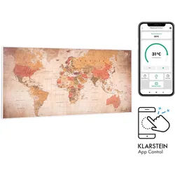 Klarstein Wonderwall Air Art Smart Infrarotheizung 120x60cm 700W Wandinstallation App-Steuerung Weltkarte Abstrakt