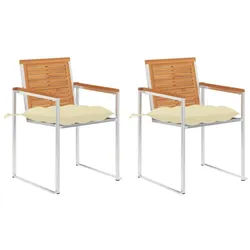 vidaXL Gartenstuhl Gartenstühle mit Kissen 2 Stk. Massivholz und Stahl (2 St)