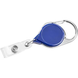 5 Ausweisjojo "No-Twist" mit Karabiner und Ansteckclip, extra langer Auszug, blau, Kunststoff