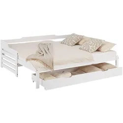 Homestyle4u Ausziehbett 90/200 cm Weiß Gästebett , Holz , 90x200 cm , Babymöbel & Kindermöbel, Kinderzimmer & Jugendzimmer, Kinderbetten, Kinderbetten & Jugendbetten