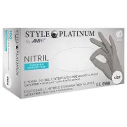Style Platinum Nitrilhandschuhe, puderfrei, silbergrau, Unsterile Einmalhandschuhe mit Fingerspitzentexturierung, 1 Karton = 10 Packungen à 100 Stück, Größe XL