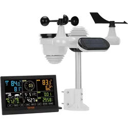 VEVOR 7-in-1 Wetterstation Funkwetterstation mit Außensensor 7,5" Farbdisplay RCC-Atomuhr zur Messung von Windrichtung Windgeschwindigkeit Luftdruck Innen/Außentemperatur und -feuchtigkeit Mondphase Kein WLAN