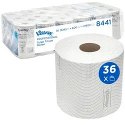 KLEENEX® 600 Toilet Tissue Rollen Toilettenpapier, 2-lagig, Weißes Klopapier mit Markenprägung für ein angenehmes Waschraumerlebnis, 1 Paket = 6 x 6 Rollen á 600 Blatt
