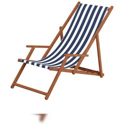 Erst-Holz Gartenliege blau-weiß Liegestuhl Sonnenliege Strandstuhl Deckchair Buche dunkel klappbar 10-317