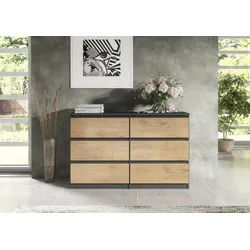 Raumhirsch Furniture Kommode, Sideboard, Kommode für das Schlafzimmer - Wohnzimmer (Maße: 138,5 × 39 × 78,5 cm, 6 Schubladen, Rollenschienen), viele Farbvarianten - Hochwertig & stabil