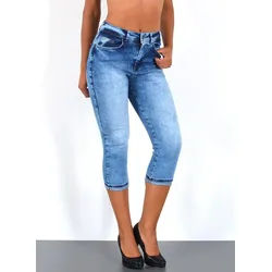 ESRA Caprijeans Damen 3/4 Capri Jeans Hoch-Bund Sommer Hose kurze Jeans Shorts J740 High Waist Capri Jeans Damen Sommer Hose Stretch-Jeans bis Übergröße blau 38