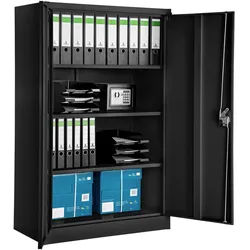 tectake Aktenschrank , 140 x 90 x 40 cm, schwarz , Schwarz , Metall , 90x140x40 cm , Büromöbel, Büroschränke, Aktenschränke