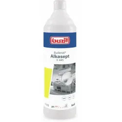 Buzil Desinfektionsreiniger BUDENAT® ALKASEPT D 445, Hochalkalische Flächendesinfektion für den Lebensmittelbereich, 1 Liter - Flasche