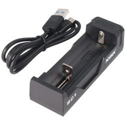 Schnell-Ladegerät für Li-ion Akku 3,6 - 3,7 Volt, lädt auch geschützte 20700, 21700 mit Überlängen bis 75mm