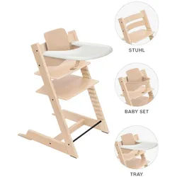 Stokke Hochstuhl-Set , Naturfarben , Holz , Buche , 83x65x46 cm , Fußstütze verstellbar, Sitzfläche verstellbar, höhenverstellbar, Tablett, Snacktablett , Babymöbel & Kindermöbel, Babyzimmer, Hochstühle